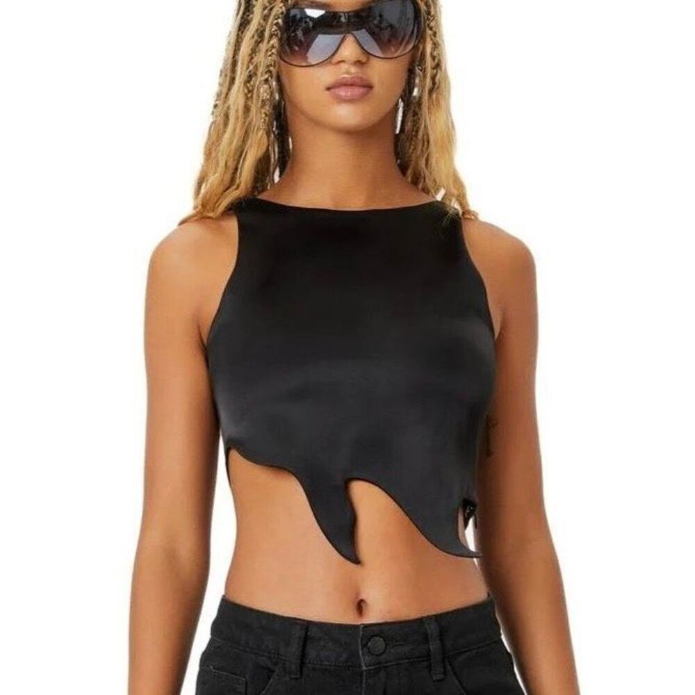 The Kript Black Satin Asymmetrical Top Women’s Large